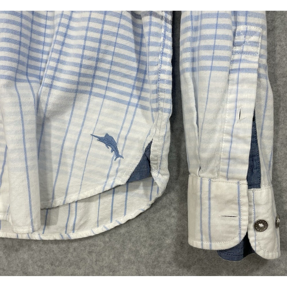 Tommy Bahama Shirt‎ Men's Medium Long Sleeve Coastline Cord Corduroy Plaid Blue - Picture 9 of 13